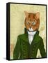 Ginger Cat in Green Coat-Fab Funky-Framed Stretched Canvas