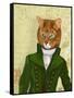 Ginger Cat in Green Coat-Fab Funky-Framed Stretched Canvas