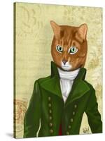 Ginger Cat in Green Coat-Fab Funky-Stretched Canvas