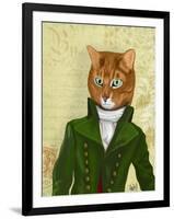 Ginger Cat in Green Coat-Fab Funky-Framed Art Print