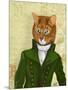 Ginger Cat in Green Coat-Fab Funky-Mounted Art Print