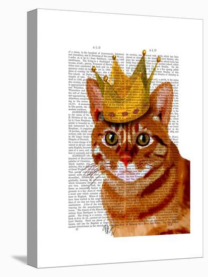 Ginger Cat with Crown Portrai-Fab Funky-Stretched Canvas