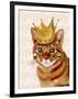 Ginger Cat with Crown Portrait-Fab Funky-Framed Art Print