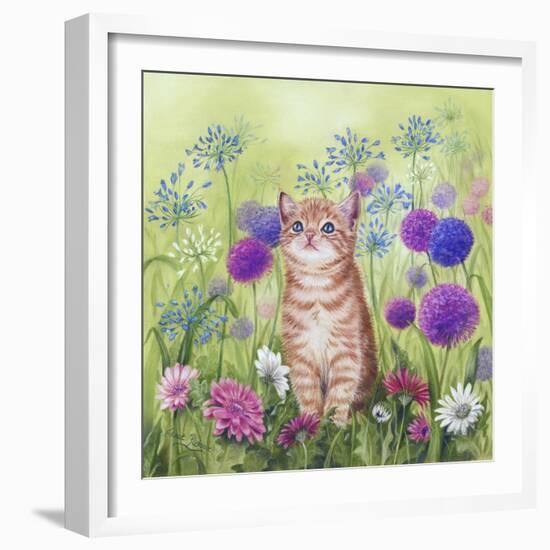 Ginger Kitten in Flowers-Janet Pidoux-Framed Giclee Print