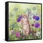 Ginger Kitten in Flowers-Janet Pidoux-Framed Stretched Canvas