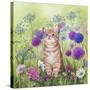 Ginger Kitten in Flowers-Janet Pidoux-Stretched Canvas