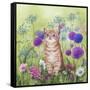 Ginger Kitten in Flowers-Janet Pidoux-Framed Stretched Canvas