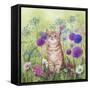 Ginger Kitten in Flowers-Janet Pidoux-Framed Stretched Canvas
