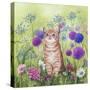 Ginger Kitten in Flowers-Janet Pidoux-Stretched Canvas