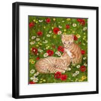 Ginger Kittens in Red Poppies-Janet Pidoux-Framed Giclee Print