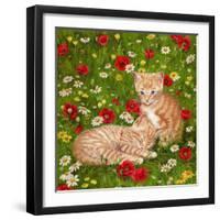 Ginger Kittens in Red Poppies-Janet Pidoux-Framed Giclee Print