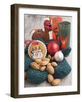 Gingerbread Tree Ornaments, Almonds, Mittens, Baubles & Candle-null-Framed Photographic Print