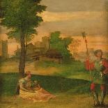 Idyll: Young Mother and Halberdier in a Wooded Landscape-Giorgio Giorgione-Framed Giclee Print