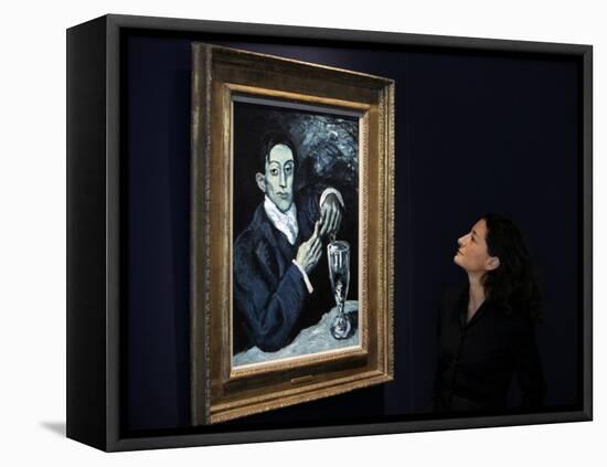 Giovanna Bertazzoni Poses for Photographers in Front of 1903 Pablo Picasso's "The Absinthe Drinker"-null-Framed Stretched Canvas