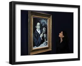 Giovanna Bertazzoni Poses for Photographers in Front of 1903 Pablo Picasso's "The Absinthe Drinker"-null-Framed Photographic Print