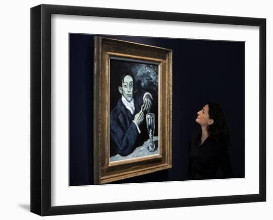 Giovanna Bertazzoni Poses for Photographers in Front of 1903 Pablo Picasso's "The Absinthe Drinker"-null-Framed Photographic Print