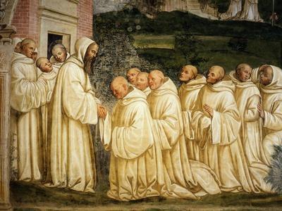 St Benedict of Nursia (480-550) Prays with his Monks, Fresco