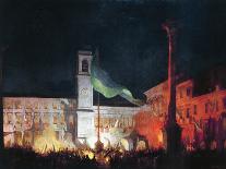 Night Events in Piazza Maggiore for Annexation of Polesine to Italy, 1867-Giovanni Biasin-Giclee Print