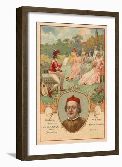 Giovanni Boccaccio, Italian Writer and Poet, and a Scene from the Decameron-null-Framed Giclee Print