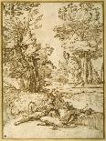 A Landscape with Two Shepherds Lads Resting, While a Satyr and a Goat Dance-Giovanni Francesco Grimaldi-Giclee Print