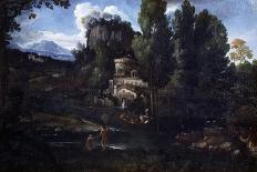 Paysage montagneux, avec un homme assis écoutant deux jeunes filles-Giovanni Francesco Grimaldi-Giclee Print