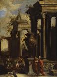 Capricci of Classical Ruins with Water Carriers, Philosophers and Noblemen (Right Panel)-Giovanni Ghisolfi (Circle of)-Framed Stretched Canvas