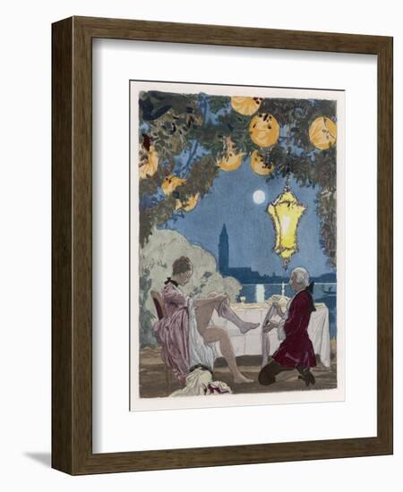 Giovanni Giacomo Casanova Chevalier de Saingalt Italian Adventurer Helps C C with Her Stockings-Auguste Leroux-Framed Photographic Print