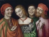 Portrait De Trois Hommes Et Une Femme Tenant Un Chat  (Three Men with a Woman Holding a Cat) Peint-Giovanni Paolo Lomazzo-Stretched Canvas