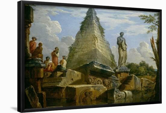 Giovanni Paolo Panini / 'Ruins with the Pyramid of Cayo Cestio', ca. 1730, Italian School, Oil ...-GIOVANNI PAOLO PANINI-Framed Poster