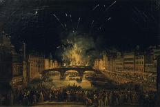 Fireworks over the Ponte alla Carraia, Florence in celebration of the feast of St. John the Baptist-Giovanni Signorini-Stretched Canvas