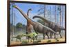 Giraffatitan and Dicraeosaurus Dinosaurs Grazing in a Prehistoric Environment-null-Framed Art Print