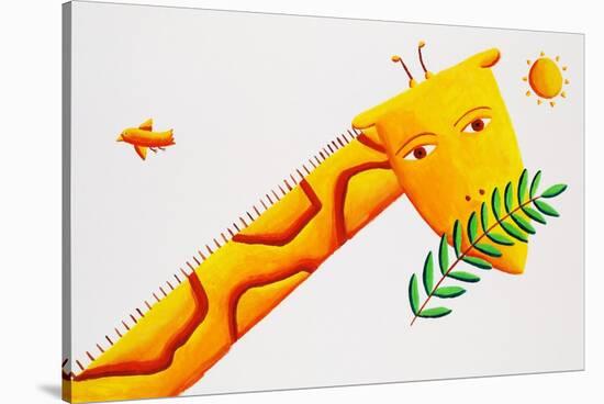 Giraffe and Leaves, 2002-Julie Nicholls-Stretched Canvas