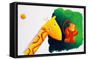 Giraffe and Monkey, 2002-Julie Nicholls-Framed Stretched Canvas