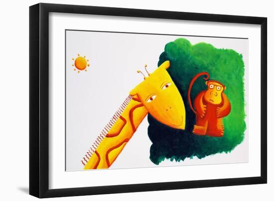 Giraffe and Monkey, 2002-Julie Nicholls-Framed Giclee Print