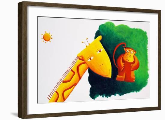Giraffe and Monkey, 2002-Julie Nicholls-Framed Giclee Print