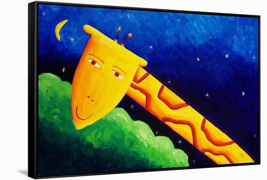 Giraffe and Moon, 2002-Julie Nicholls-Framed Stretched Canvas