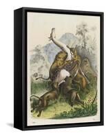 Giraffe Attacked by Six Lions-null-Framed Stretched Canvas