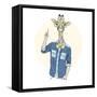 Giraffe Hipster Pointing Up-Olga_Angelloz-Framed Stretched Canvas