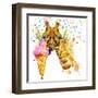 Giraffe Illustration with Splash Watercolor Textured Background-Dabrynina Alena-Framed Art Print