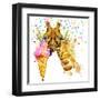 Giraffe Illustration with Splash Watercolor Textured Background-Dabrynina Alena-Framed Art Print