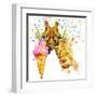 Giraffe Illustration with Splash Watercolor Textured Background-Dabrynina Alena-Framed Art Print