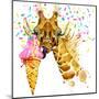 Giraffe Illustration with Splash Watercolor Textured Background-Dabrynina Alena-Mounted Art Print