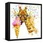 Giraffe Illustration with Splash Watercolor Textured Background-Dabrynina Alena-Framed Stretched Canvas