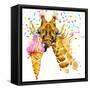 Giraffe Illustration with Splash Watercolor Textured Background-Dabrynina Alena-Framed Stretched Canvas