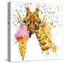 Giraffe Illustration with Splash Watercolor Textured Background-Dabrynina Alena-Stretched Canvas