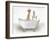 Giraffe In Bathtub-Matthew Piotrowicz-Framed Art Print