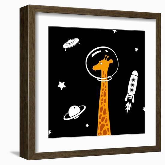 Giraffe in Space-Evgeny Bakal-Framed Art Print