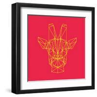 Giraffe on Red-Lisa Kroll-Framed Art Print