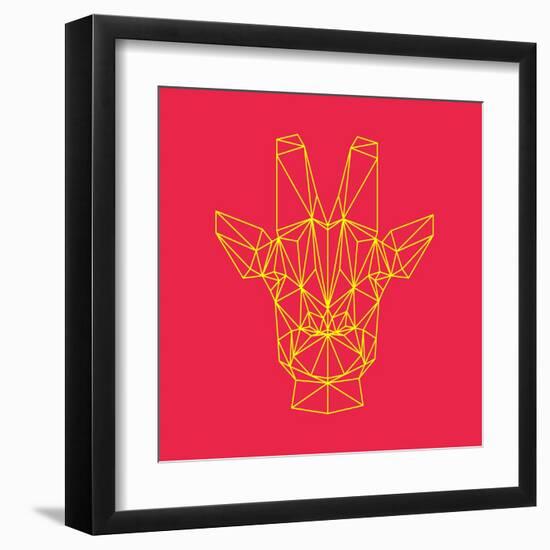 Giraffe on Red-Lisa Kroll-Framed Art Print