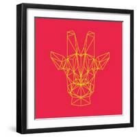 Giraffe on Red-Lisa Kroll-Framed Art Print